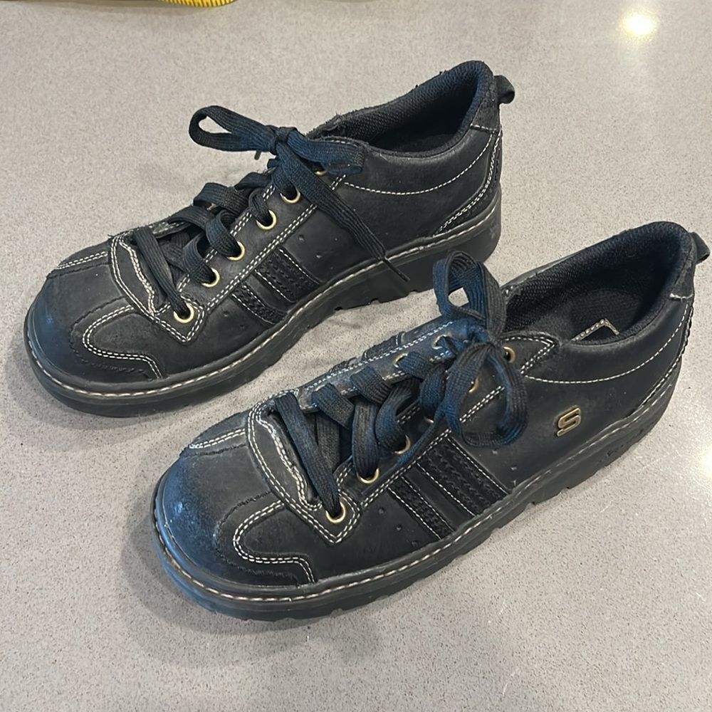 Vtg Y2K Sketchers Jammers Black Leather Platform, Size 8.5